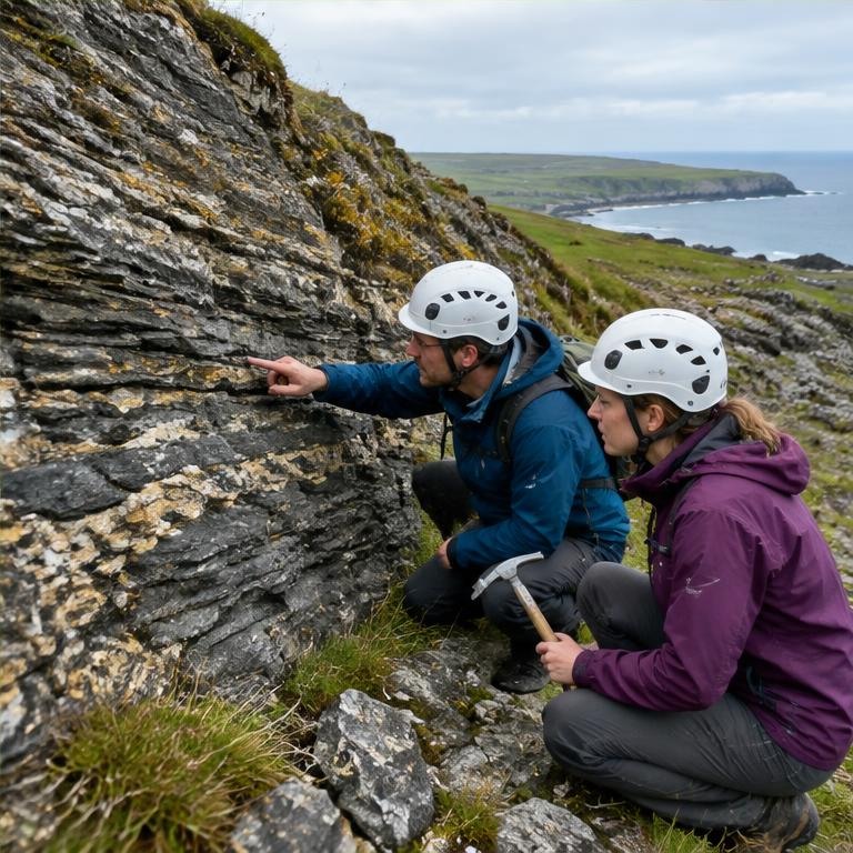 Earth scientists examining an Irish rock outcrop