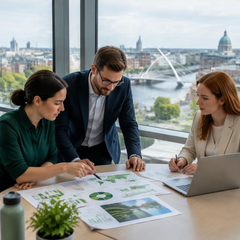A sustainability team reviewing environmental data