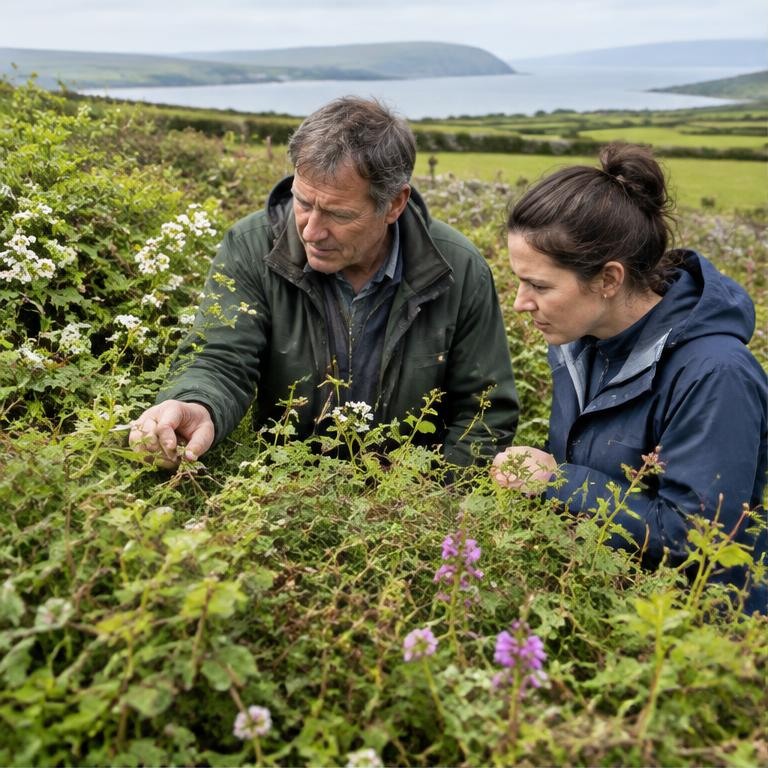Surveying a hedgerow on an Irish farm
