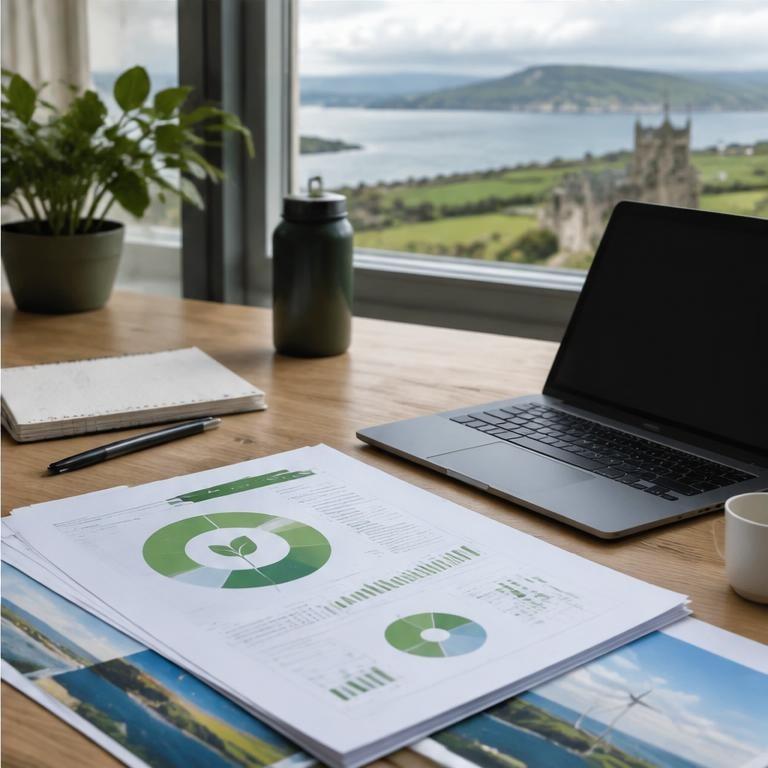 Sustainability reporting documents in an Irish office