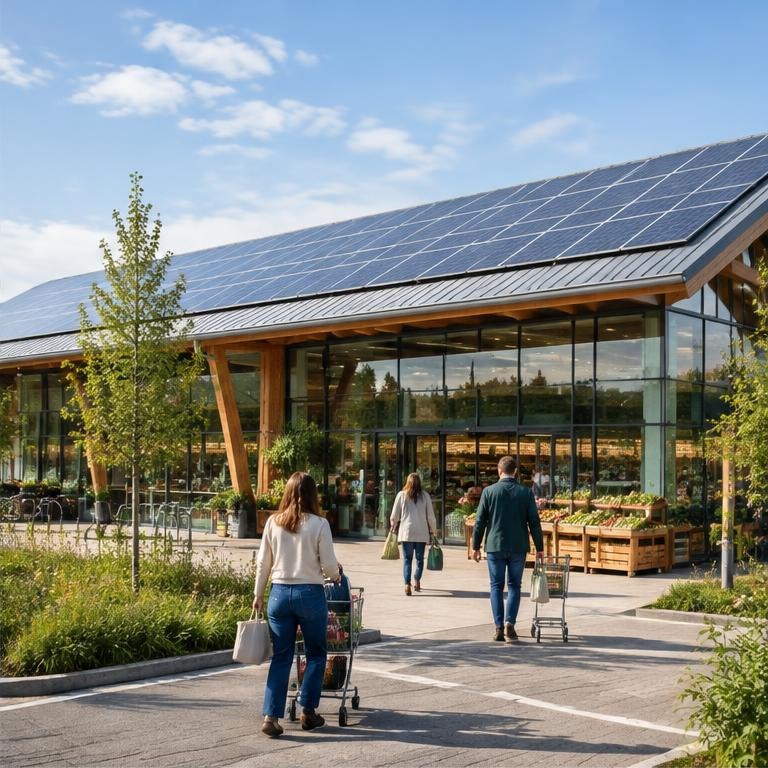 A modern Irish supermarket with rooftop solar panels