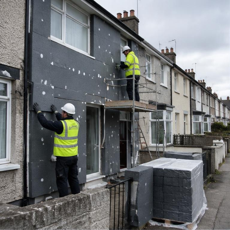 External insulation being installed on Irish terraced homes